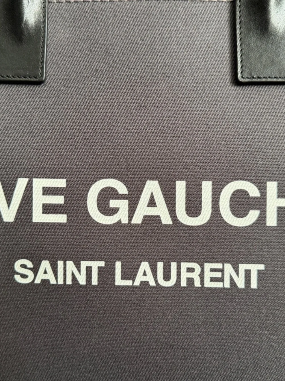 Saint Laurent YSL Rive Gauche Gray Canvas Logo Black Leather Tote Bag - Picture 9 of 16